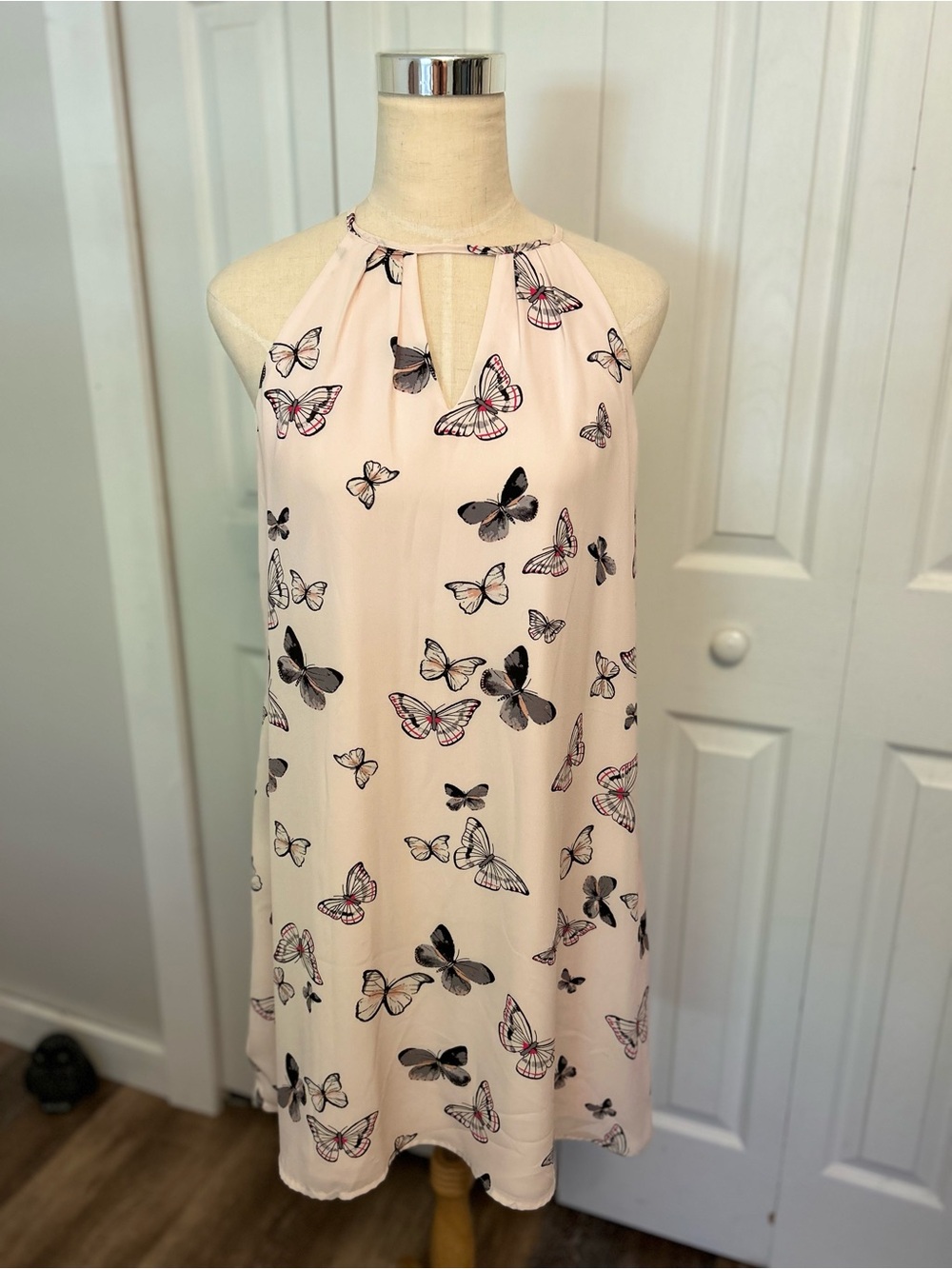 Candie's Light Pink Halter Dress with Butterfly Print